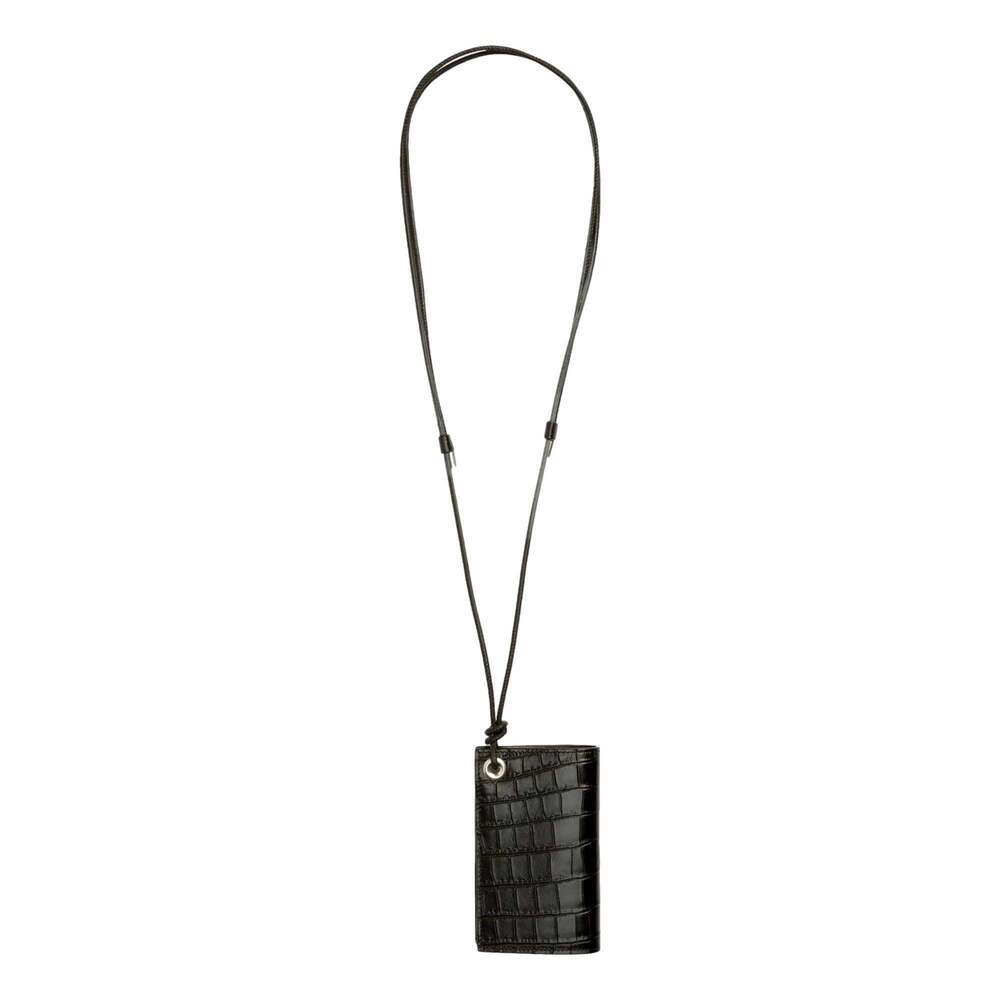 Saint Laurent Croc Embossed Black Lanyard Card Case - Picture 1 of 5